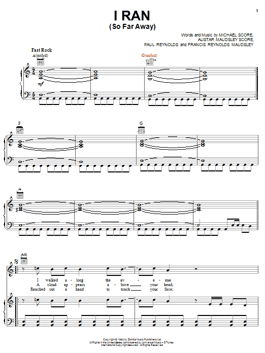 Download A Flock Of Seagulls I Ran (So Far Away) Sheet Music and learn how to play Piano, Vocal & Guitar (Right-Hand Melody) PDF digital score in minutes