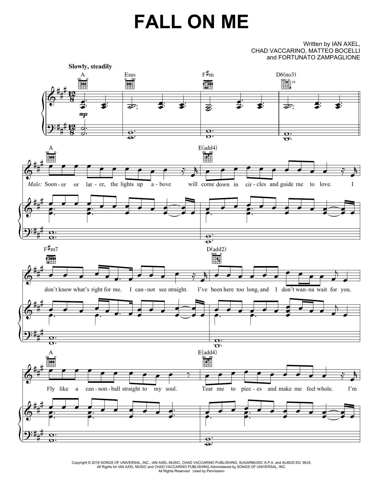 Download A Great Big World & Christina Aguilera Fall On Me Sheet Music and learn how to play Piano, Vocal & Guitar Chords (Right-Hand Melody) PDF digital score in minutes