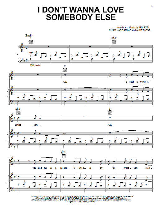 Download A Great Big World I Don't Wanna Love Somebody Else Sheet Music and learn how to play Piano, Vocal & Guitar (Right-Hand Melody) PDF digital score in minutes