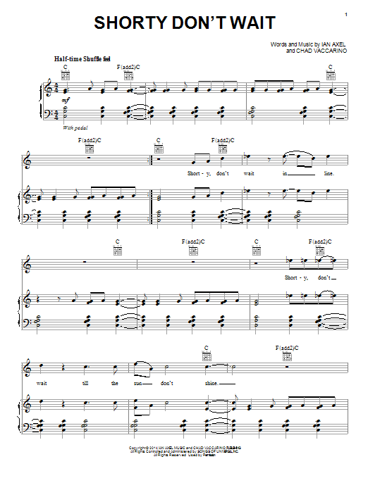 Download A Great Big World Shorty Don't Wait Sheet Music and learn how to play Piano, Vocal & Guitar (Right-Hand Melody) PDF digital score in minutes