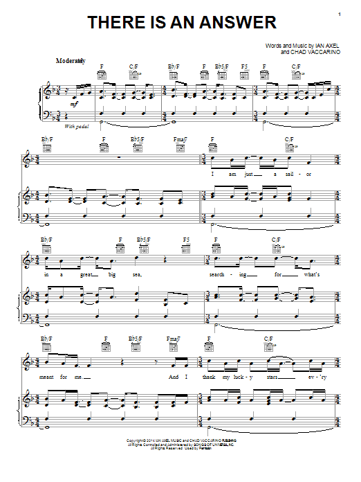 Download A Great Big World There Is An Answer Sheet Music and learn how to play Piano, Vocal & Guitar (Right-Hand Melody) PDF digital score in minutes