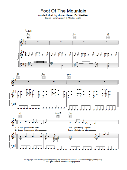 Download A-ha Foot Of The Mountain Sheet Music and learn how to play Piano, Vocal & Guitar PDF digital score in minutes