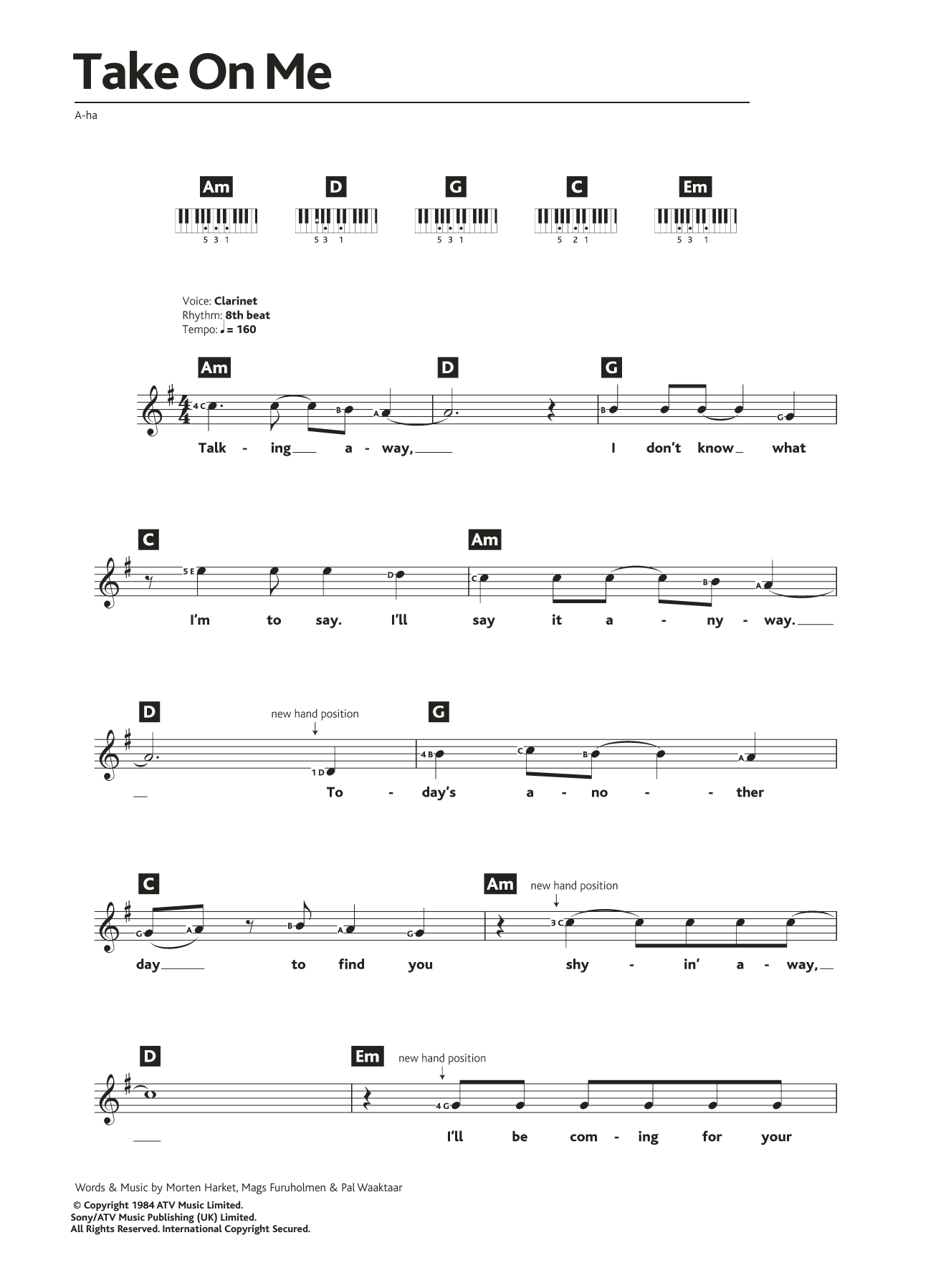 Download A-Ha Take On Me Sheet Music and learn how to play Keyboard PDF digital score in minutes