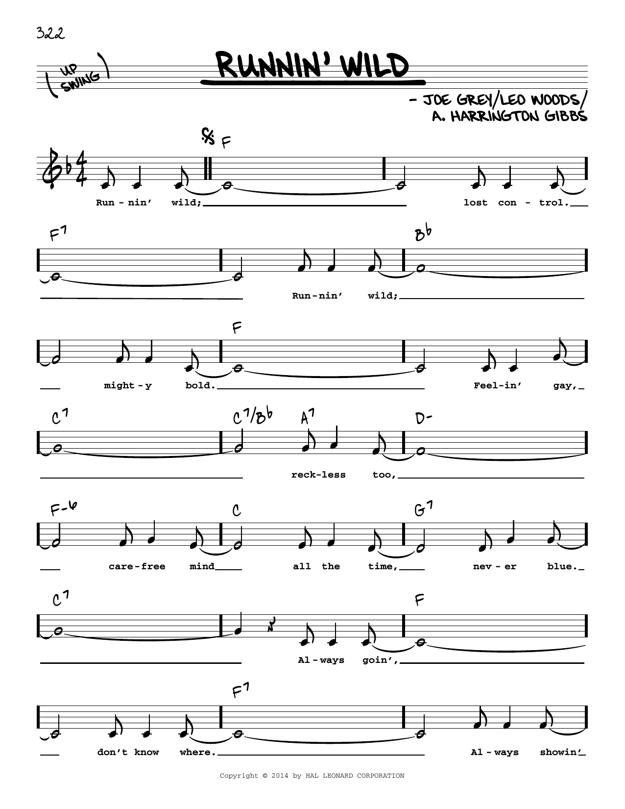 Download A. Harrington Gibbs Runnin' Wild (Low Voice) Sheet Music and learn how to play Real Book – Melody, Lyrics & Chords PDF digital score in minutes
