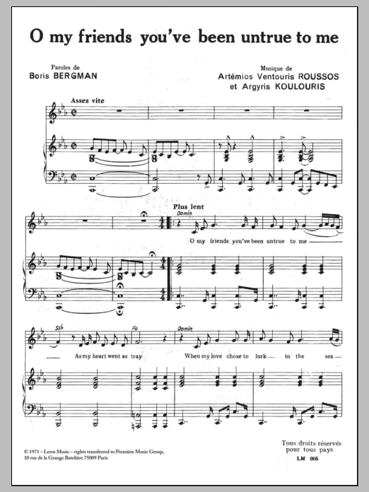 Download A Koulouris O My Friends You've Been Untrue To Me Sheet Music and learn how to play Piano & Vocal PDF digital score in minutes