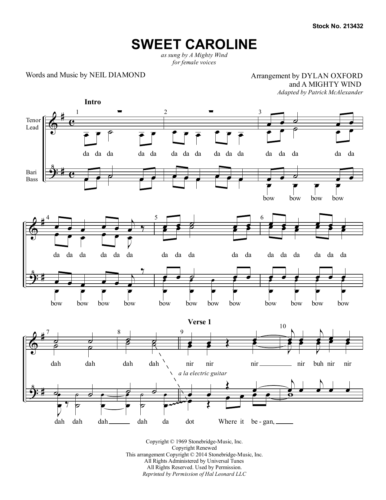 Download A Mighty Wind Sweet Caroline (arr. Dylan Oxford & A Mighty Wind) Sheet Music and learn how to play SSAA Choir PDF digital score in minutes