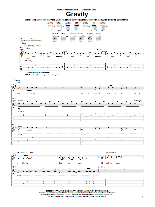 Download A Perfect Circle Gravity Sheet Music and learn how to play Guitar Tab PDF digital score in minutes