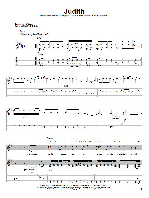Download A Perfect Circle Judith Sheet Music and learn how to play Guitar Tab PDF digital score in minutes