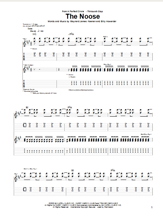 Download A Perfect Circle The Noose Sheet Music and learn how to play Guitar Tab PDF digital score in minutes