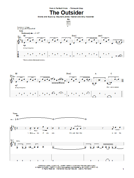 Download A Perfect Circle The Outsider Sheet Music and learn how to play Bass Guitar Tab PDF digital score in minutes