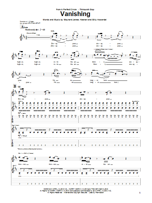 Download A Perfect Circle Vanishing Sheet Music and learn how to play Guitar Tab PDF digital score in minutes