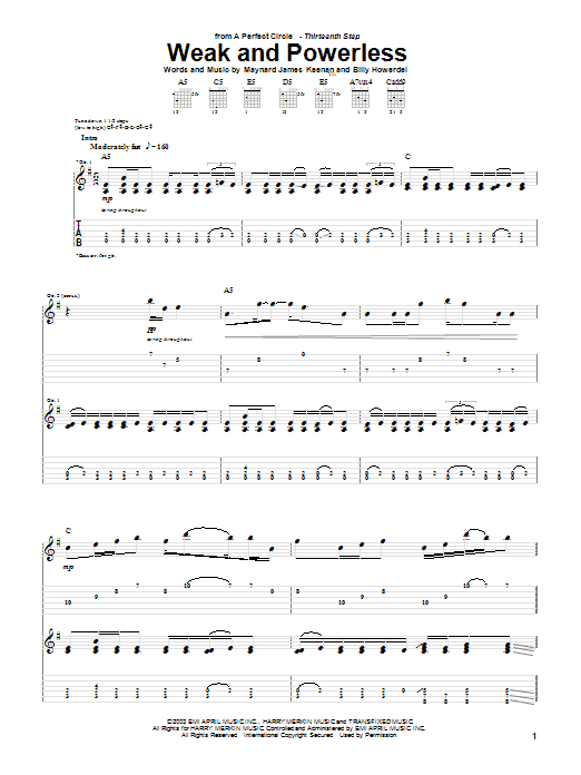 Download A Perfect Circle Weak And Powerless Sheet Music and learn how to play Guitar Tab PDF digital score in minutes