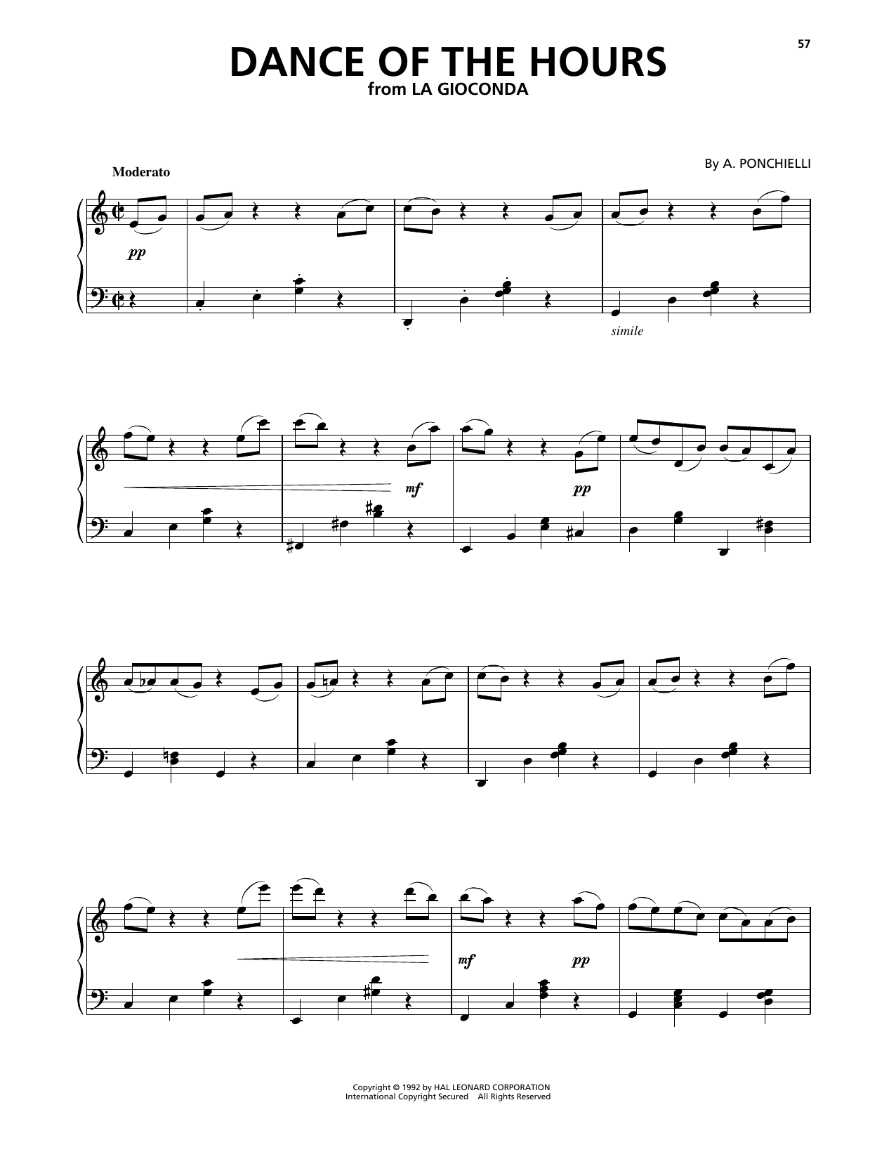 Download A. Ponchielli Dance Of The Hours (from La Gioconda) Sheet Music and learn how to play Piano Solo PDF digital score in minutes