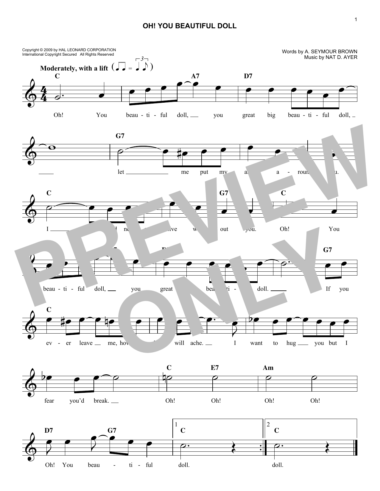 Download A. Seymour Brown Oh, You Beautiful Doll Sheet Music and learn how to play Melody Line, Lyrics & Chords PDF digital score in minutes