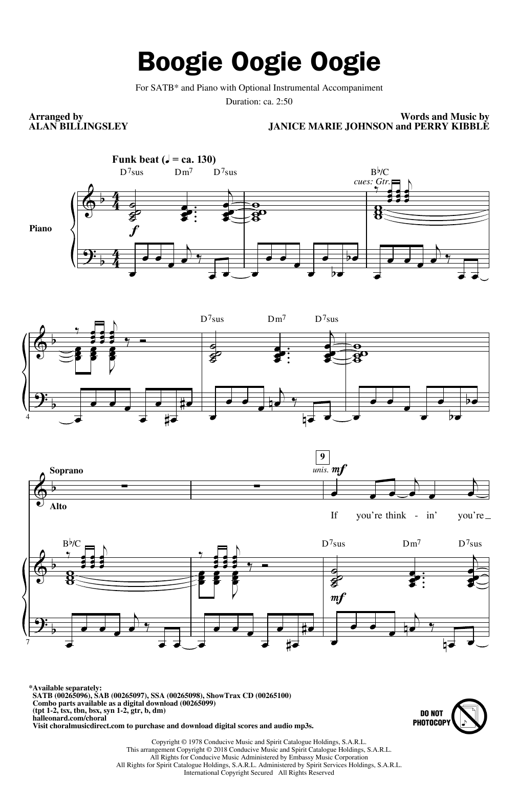 Download A Taste Of Honey Boogie Oogie Oogie (arr. Alan Billingsley) Sheet Music and learn how to play SSA Choir PDF digital score in minutes