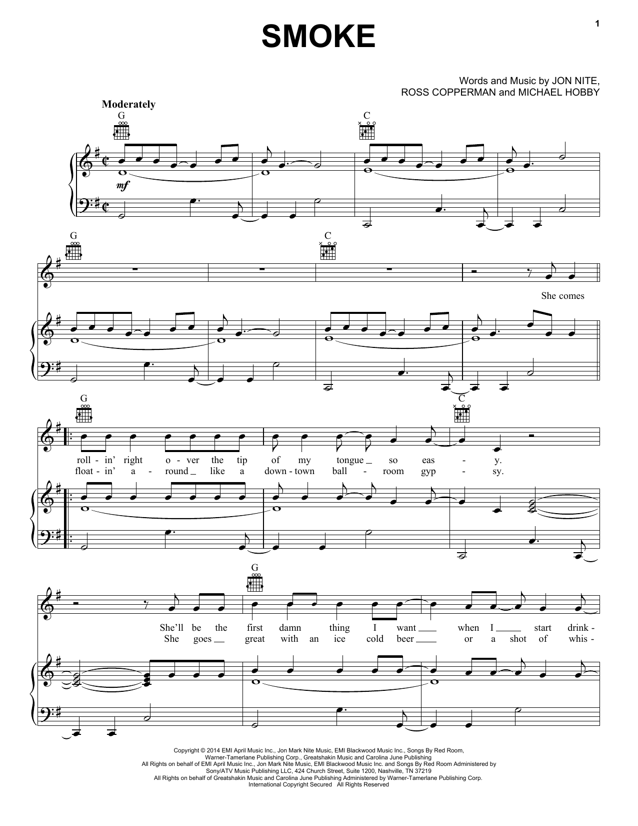 Download A Thousand Horses Smoke Sheet Music and learn how to play Piano, Vocal & Guitar (Right-Hand Melody) PDF digital score in minutes
