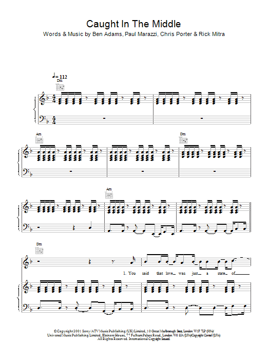 Download A1 Caught In The Middle Sheet Music and learn how to play Piano, Vocal & Guitar PDF digital score in minutes