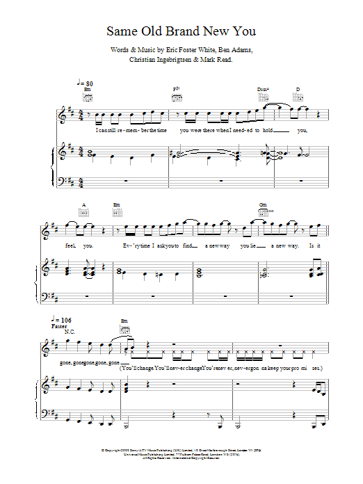 Download A1 Same Old Brand New You Sheet Music and learn how to play Piano, Vocal & Guitar PDF digital score in minutes
