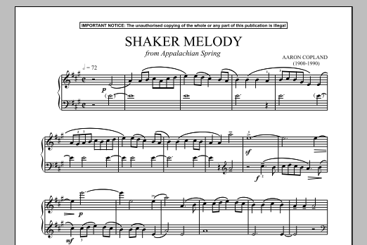 Download Aaron Copland Appalachian Spring (Shaker Melody) Sheet Music and learn how to play Piano PDF digital score in minutes