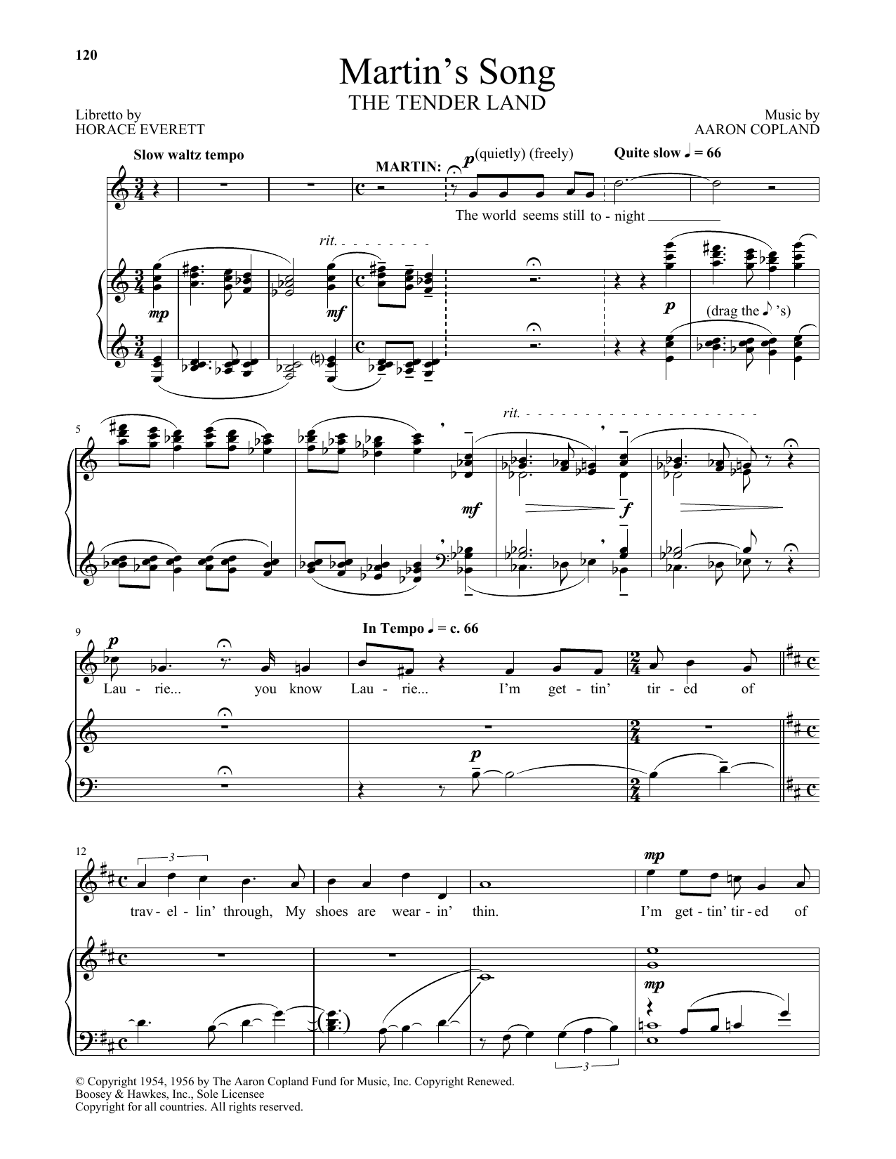Download Aaron Copland Martin's Song (from The Tender Land) Sheet Music and learn how to play Piano & Vocal PDF digital score in minutes