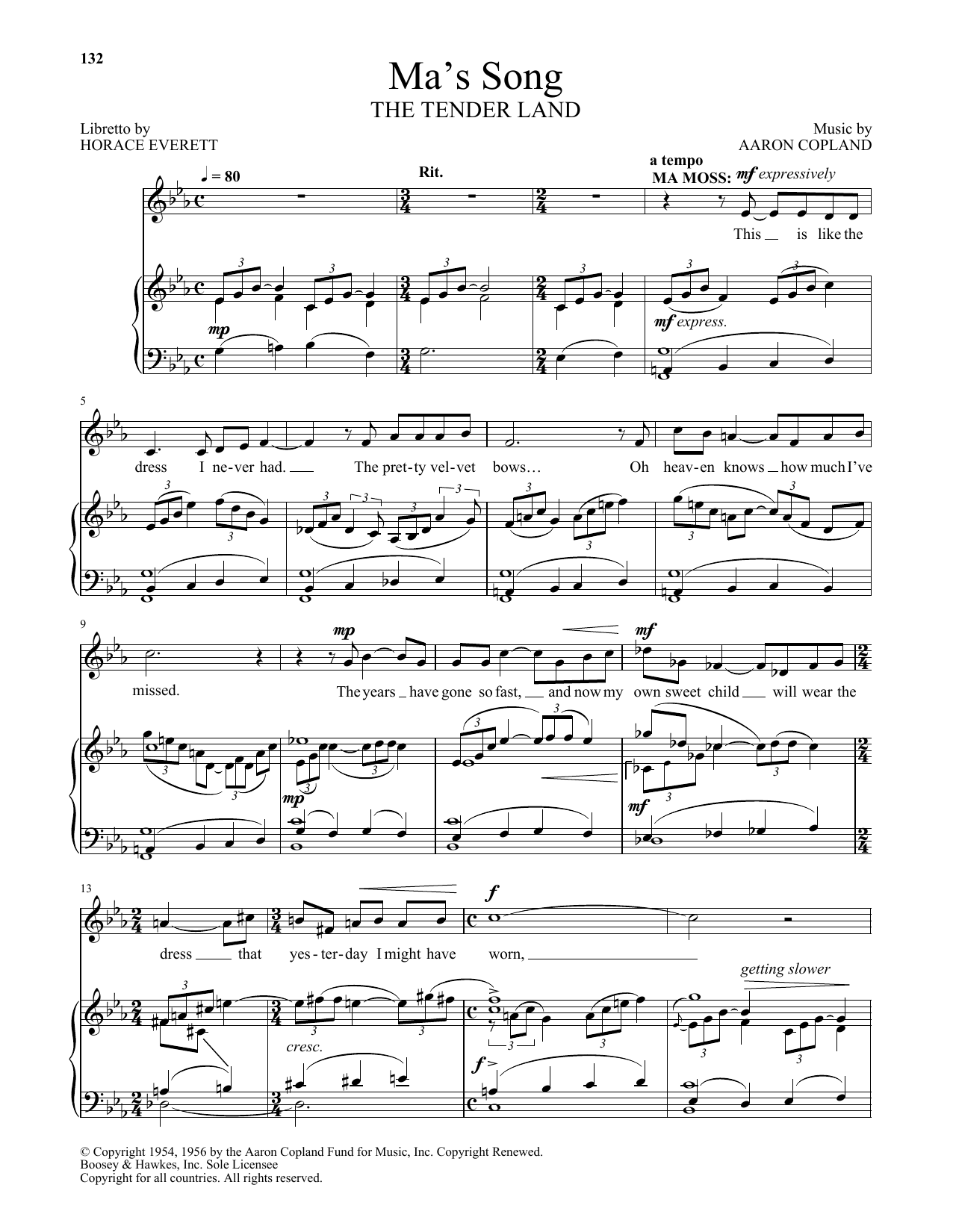 Download Aaron Copland Ma's Song (from The Tender Land) Sheet Music and learn how to play Piano & Vocal PDF digital score in minutes