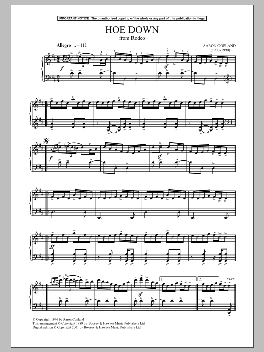 Download Aaron Copland Rodeo (Hoe-Down) Sheet Music and learn how to play Piano PDF digital score in minutes