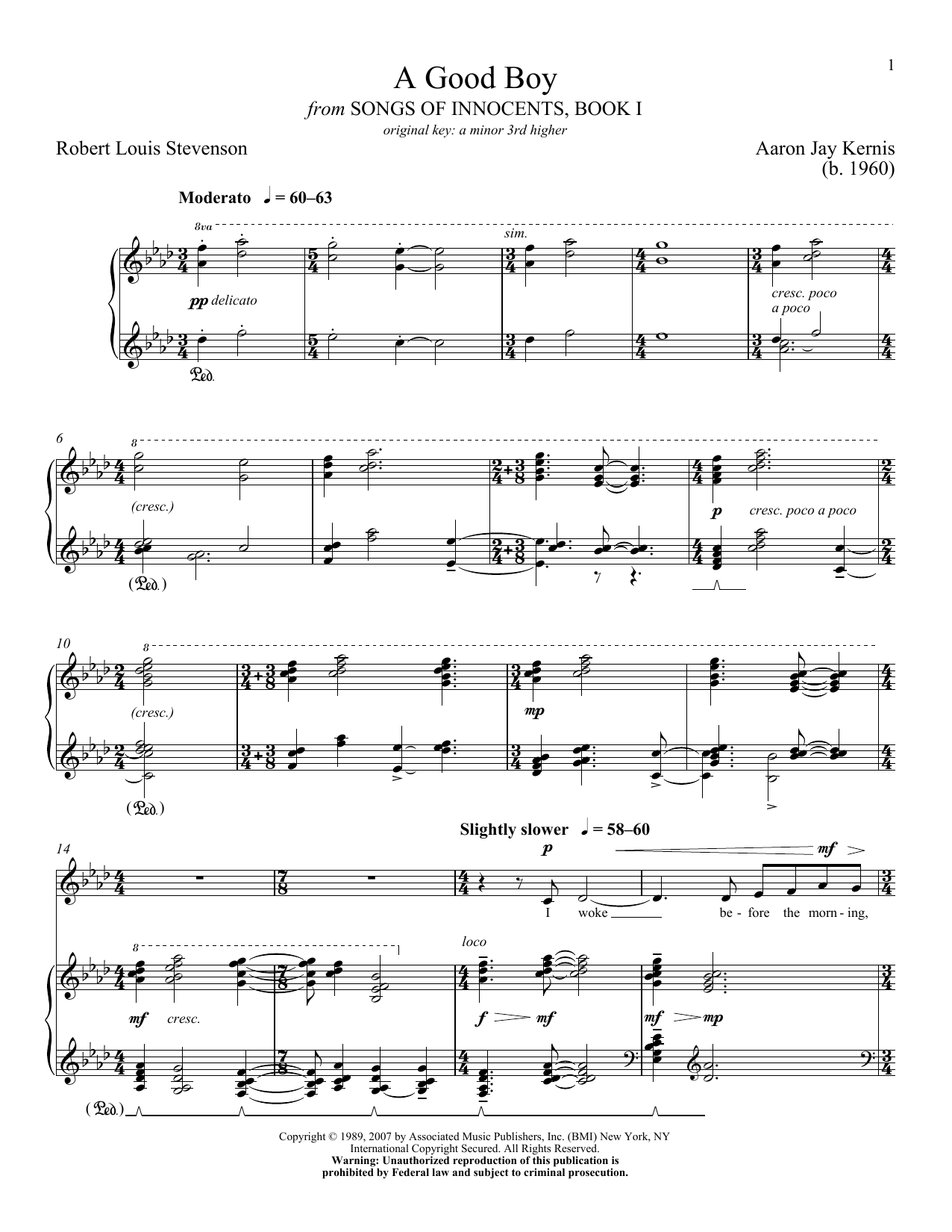 Download Aaron Jay Kernis A Good Boy Sheet Music and learn how to play Piano & Vocal PDF digital score in minutes