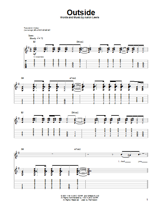 Download Aaron Lewis Outside Sheet Music and learn how to play Guitar Tab PDF digital score in minutes