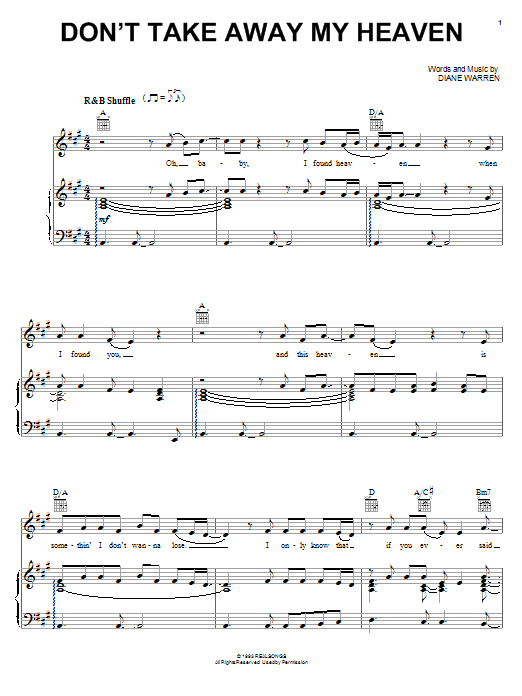 Download Aaron Neville Don't Take Away My Heaven Sheet Music and learn how to play Piano, Vocal & Guitar (Right-Hand Melody) PDF digital score in minutes