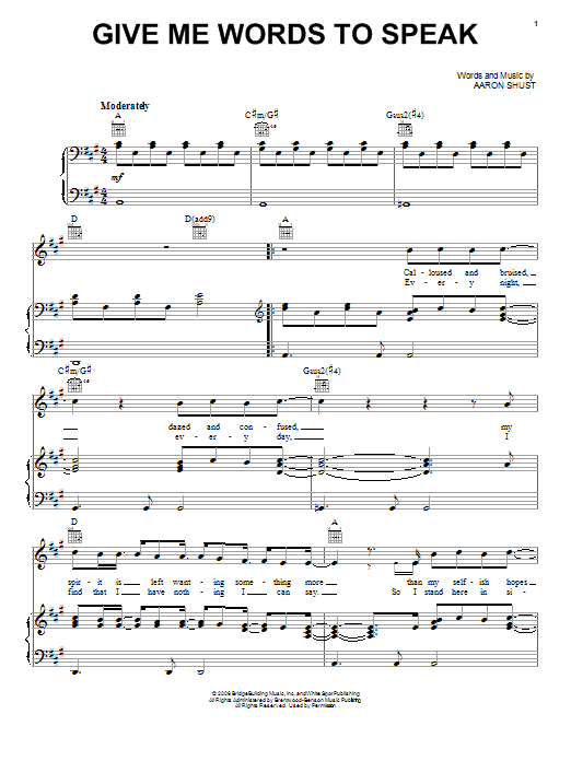 Download Aaron Shust Give Me Words To Speak Sheet Music and learn how to play Piano, Vocal & Guitar (Right-Hand Melody) PDF digital score in minutes