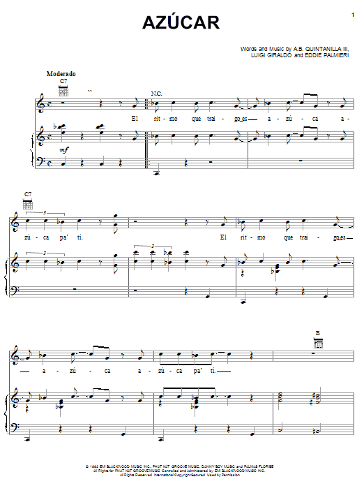 Download A.B. Quintanilla III Azucar Sheet Music and learn how to play Piano, Vocal & Guitar (Right-Hand Melody) PDF digital score in minutes