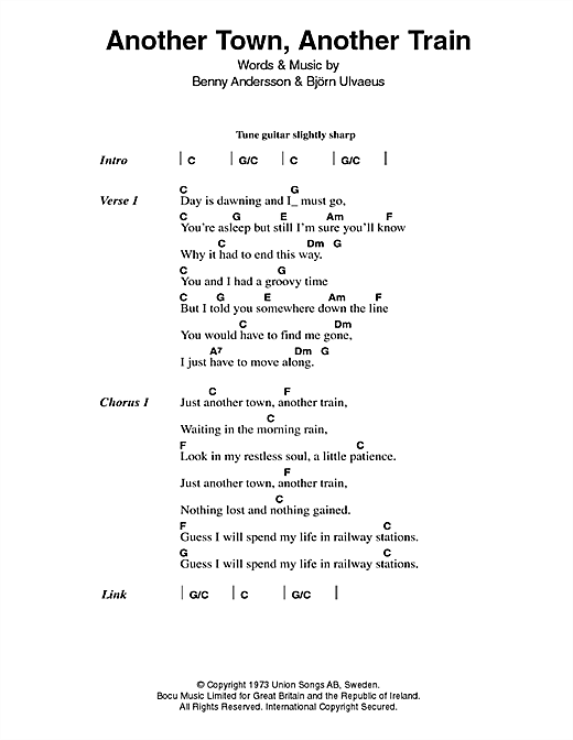Download ABBA Another Town, Another Train Sheet Music and learn how to play Lyrics & Chords PDF digital score in minutes