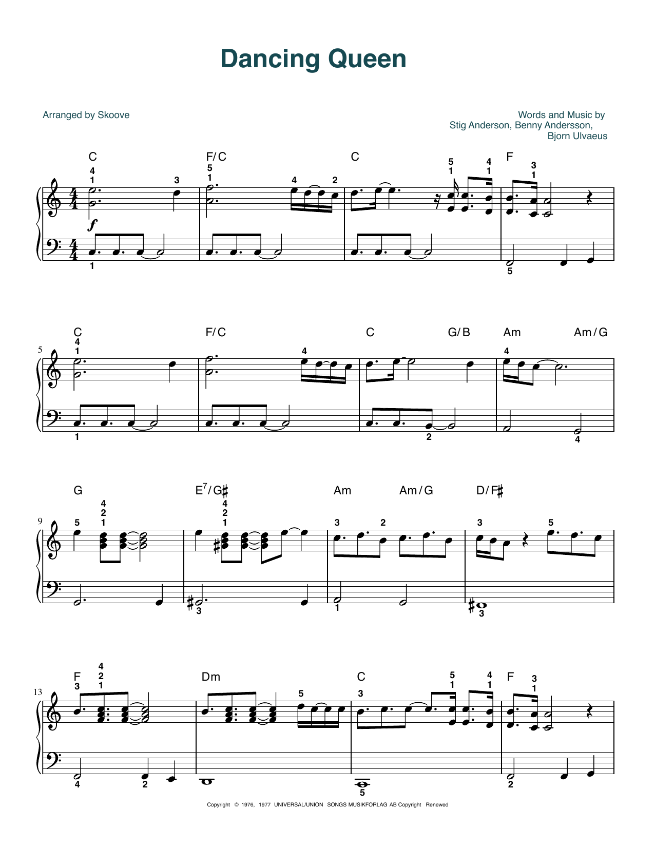 Download ABBA Dancing Queen (arr. Skoove) Sheet Music and learn how to play Easy Piano PDF digital score in minutes