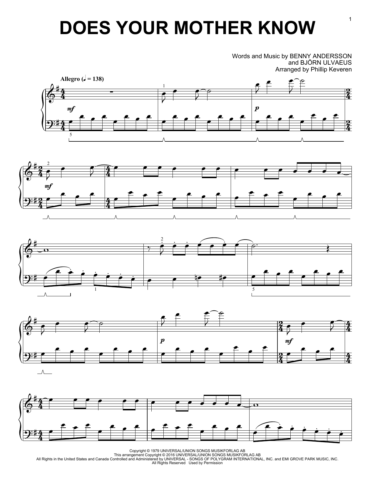 Download Phillip Keveren Does Your Mother Know Sheet Music and learn how to play Piano PDF digital score in minutes
