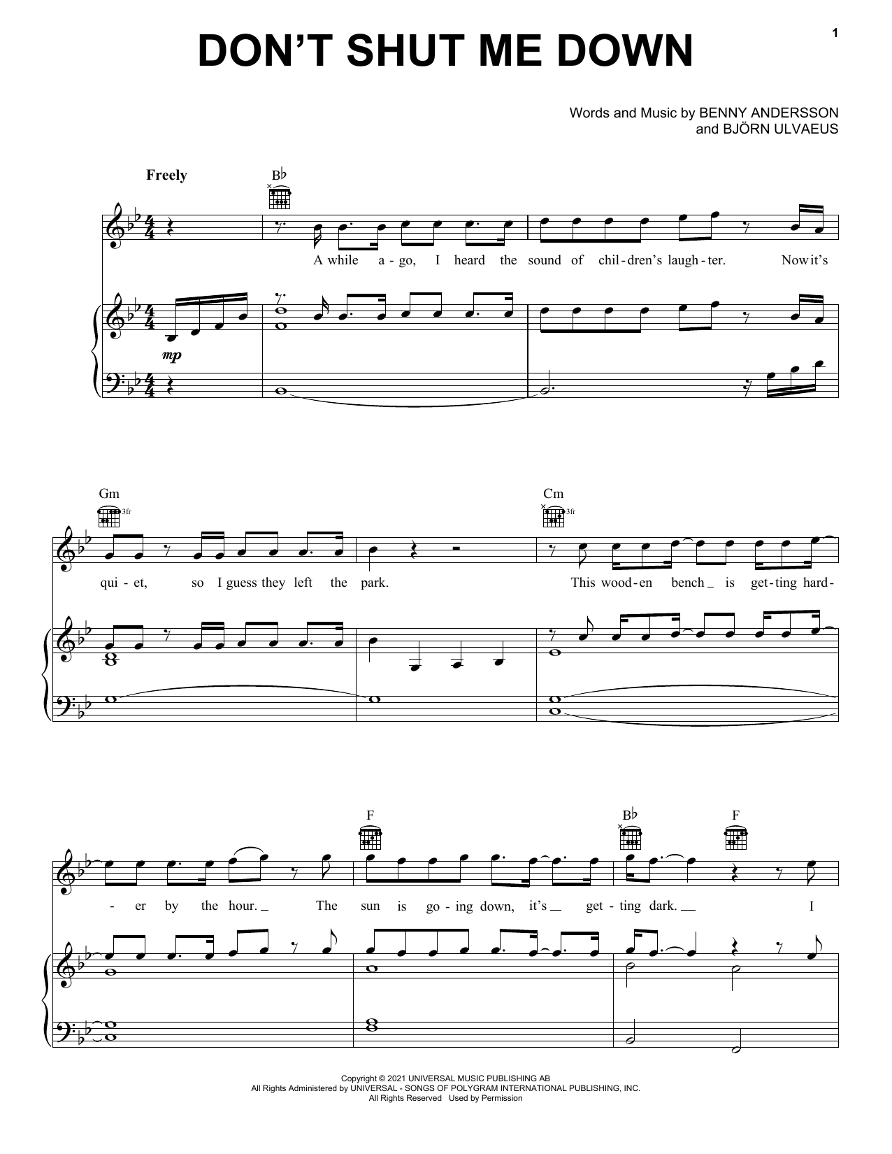 Download ABBA Don't Shut Me Down Sheet Music and learn how to play Piano, Vocal & Guitar Chords (Right-Hand Melody) PDF digital score in minutes