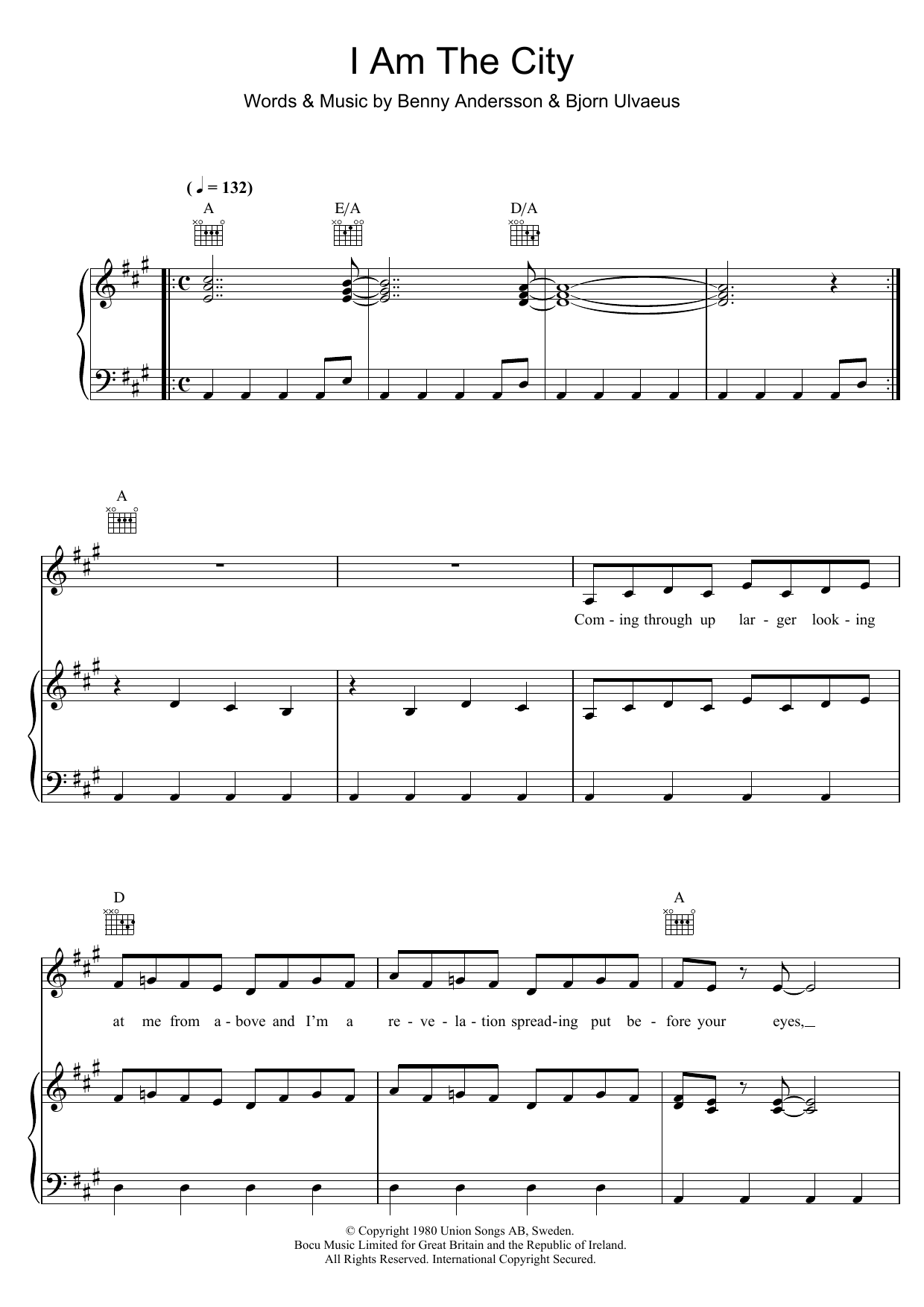 Download ABBA I Am The City Sheet Music and learn how to play Lyrics & Chords PDF digital score in minutes