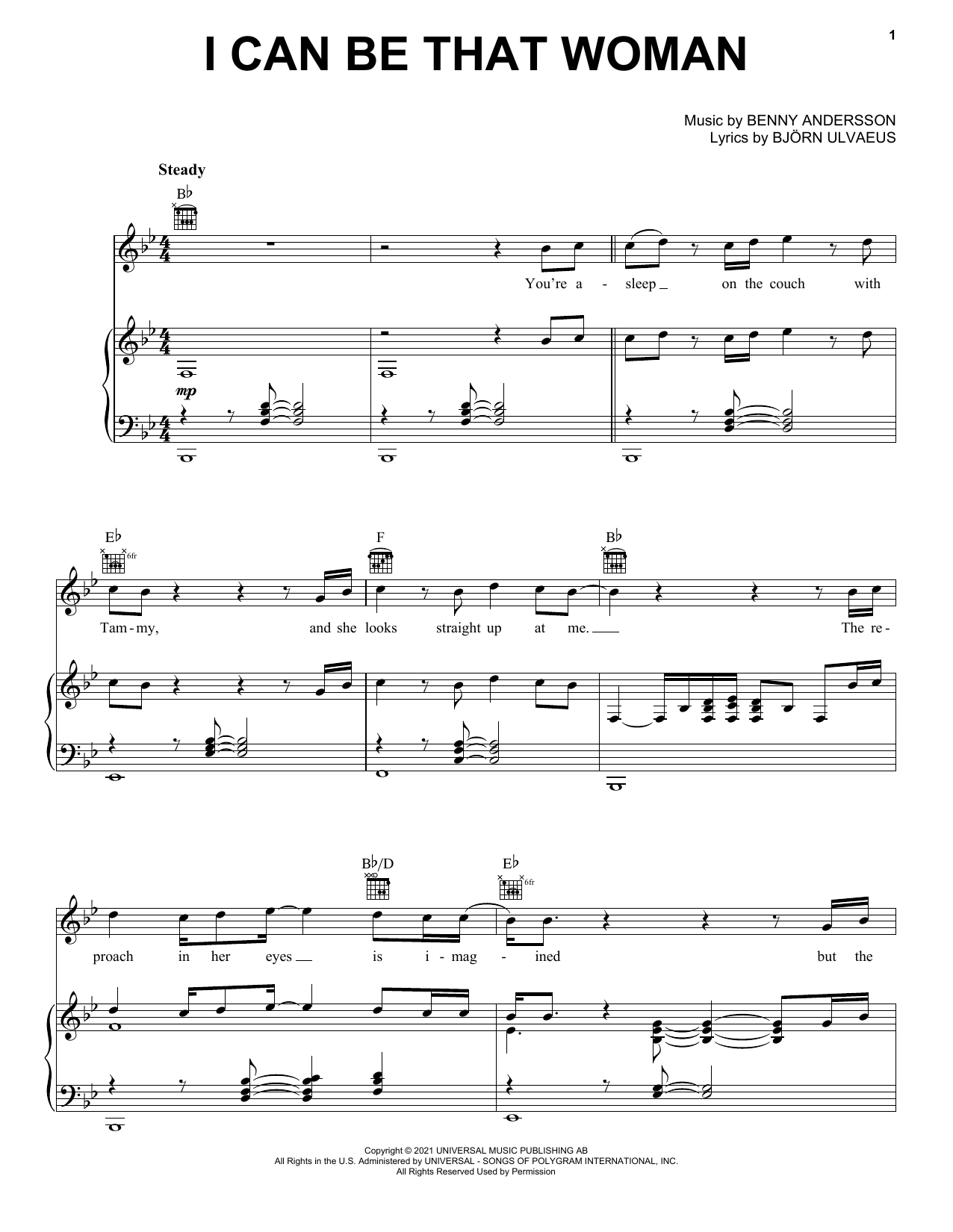 Download ABBA I Can Be That Woman Sheet Music and learn how to play Piano, Vocal & Guitar Chords (Right-Hand Melody) PDF digital score in minutes