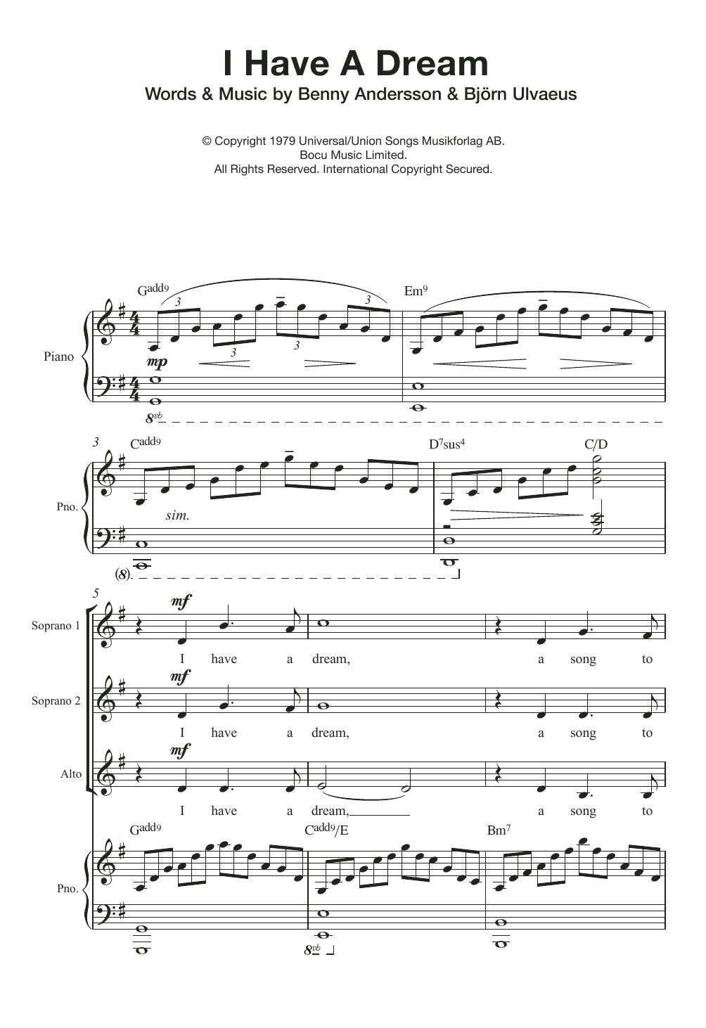 Download ABBA I Have A Dream (arr. Quentin Thomas) Sheet Music and learn how to play SSA PDF digital score in minutes