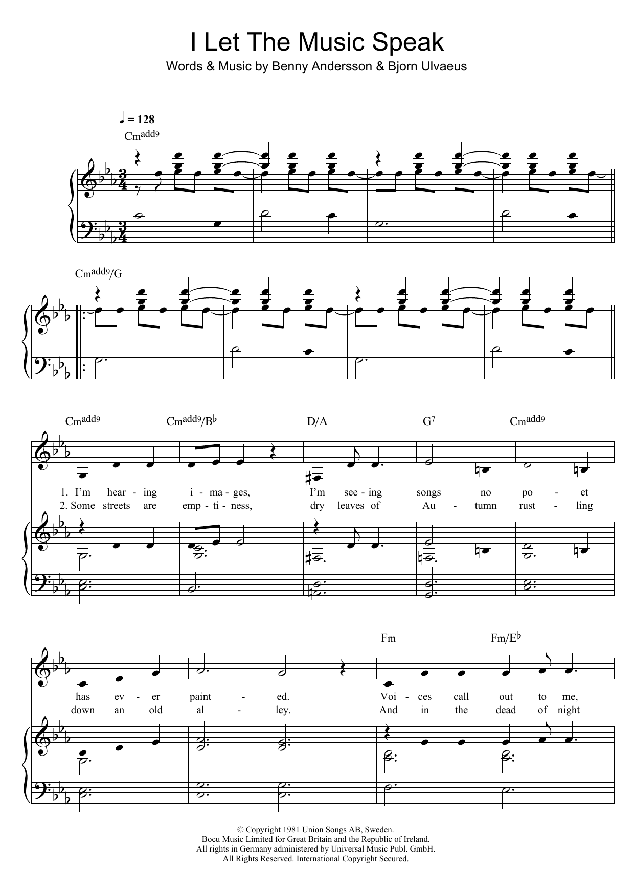 Download ABBA I Let The Music Speak Sheet Music and learn how to play Piano, Vocal & Guitar (Right-Hand Melody) PDF digital score in minutes