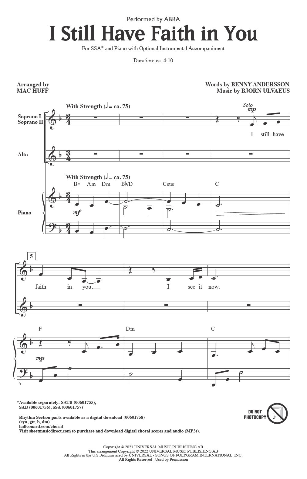 Download ABBA I Still Have Faith In You (arr. Mac Huff) Sheet Music and learn how to play SATB Choir PDF digital score in minutes