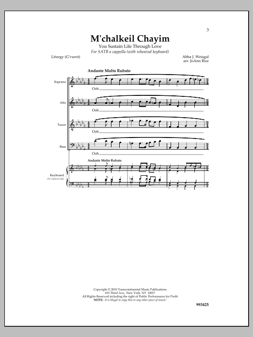 Download Abba J. Weisgall M'chalkeil Chayim Sheet Music and learn how to play SATB Choir PDF digital score in minutes