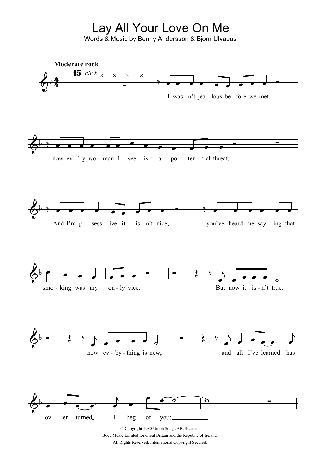 Download ABBA Lay All Your Love On Me Sheet Music and learn how to play Ukulele PDF digital score in minutes