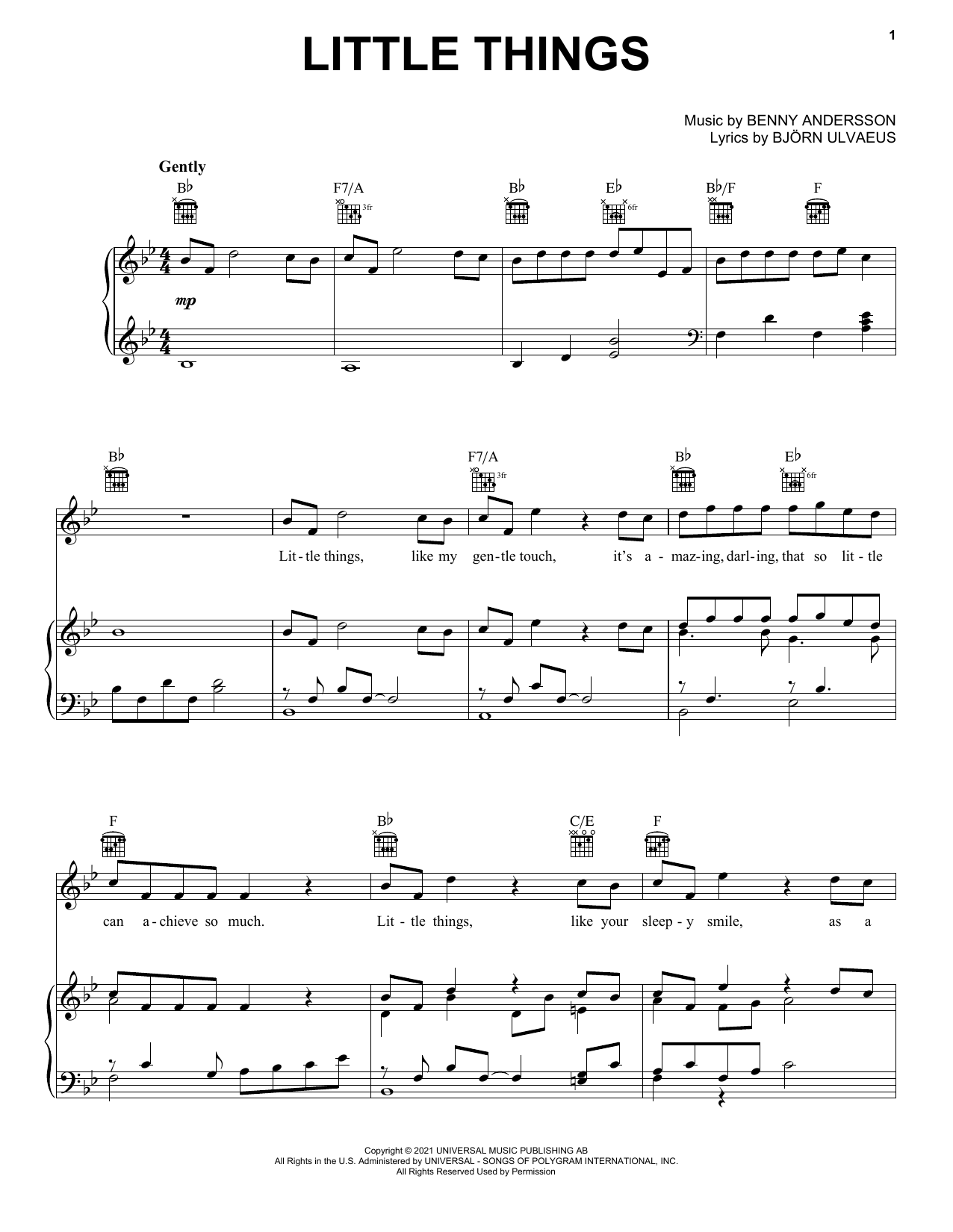 Download ABBA Little Things Sheet Music and learn how to play Piano, Vocal & Guitar Chords (Right-Hand Melody) PDF digital score in minutes