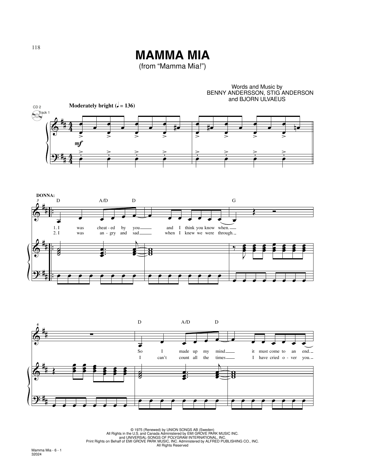 Download ABBA Mamma Mia (from Mamma Mia) Sheet Music and learn how to play Piano & Vocal PDF digital score in minutes