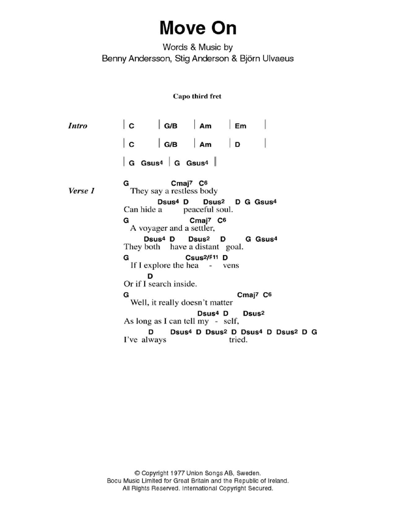 Download ABBA Move On Sheet Music and learn how to play Lyrics & Chords PDF digital score in minutes