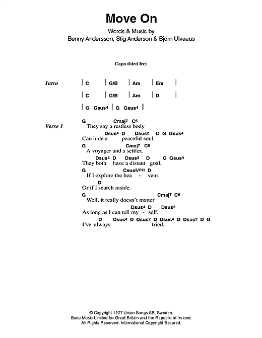 Download ABBA Move On Sheet Music and learn how to play Lyrics & Chords PDF digital score in minutes