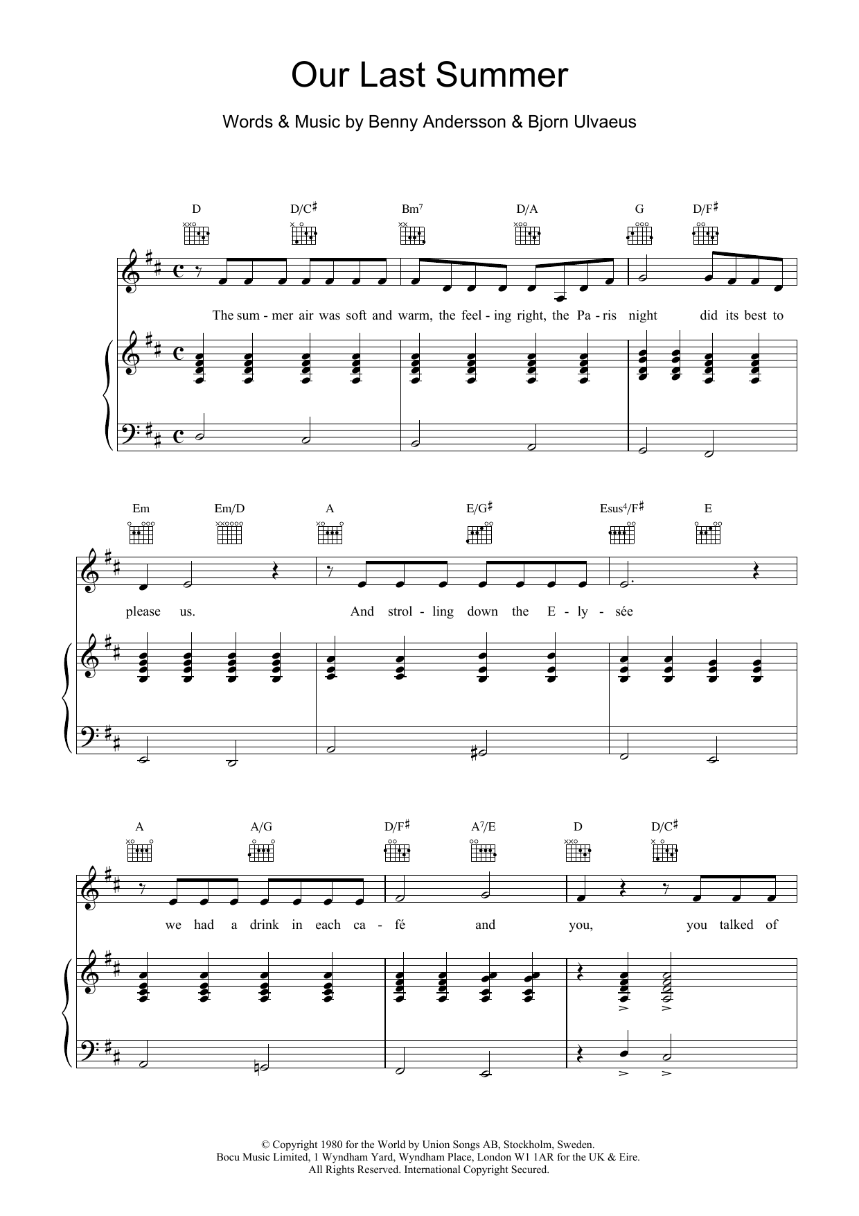 Download ABBA Our Last Summer Sheet Music and learn how to play Piano (Big Notes) PDF digital score in minutes