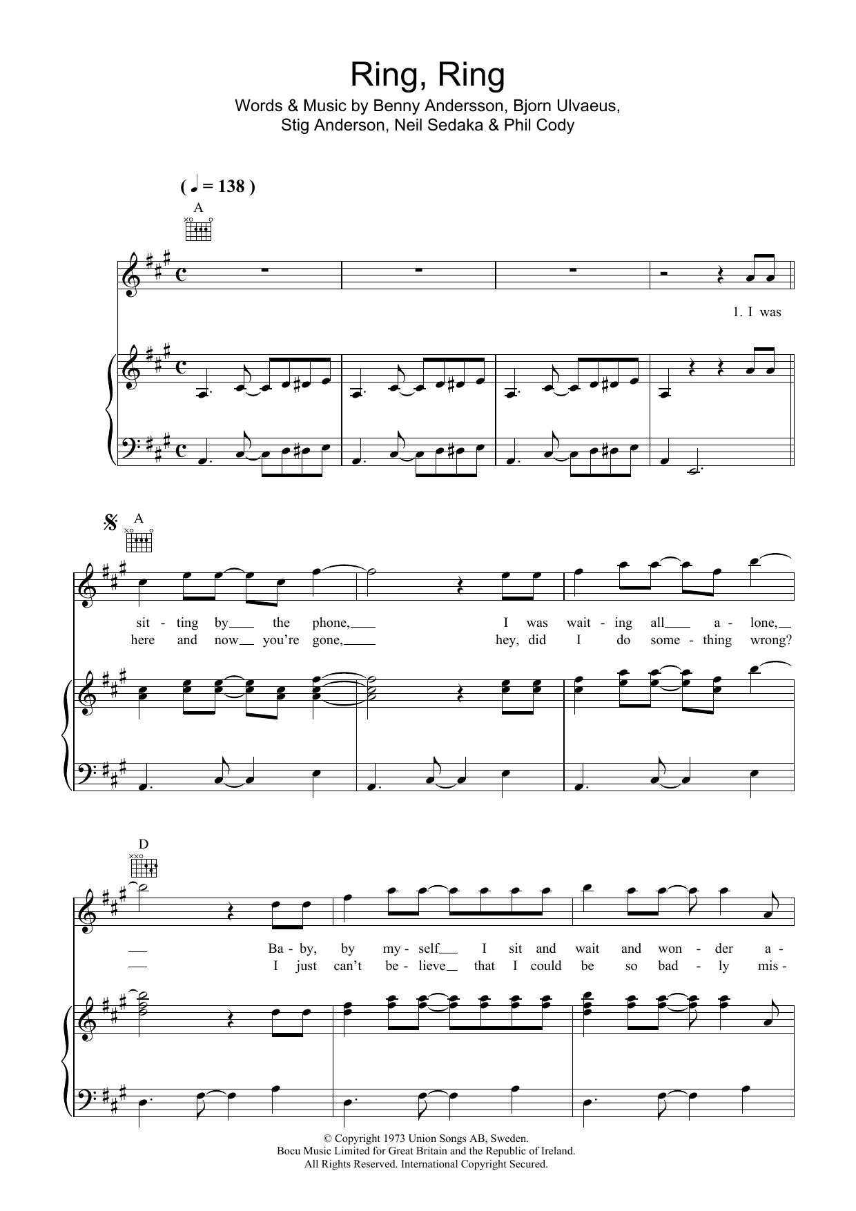 Download ABBA Ring, Ring Sheet Music and learn how to play Keyboard PDF digital score in minutes