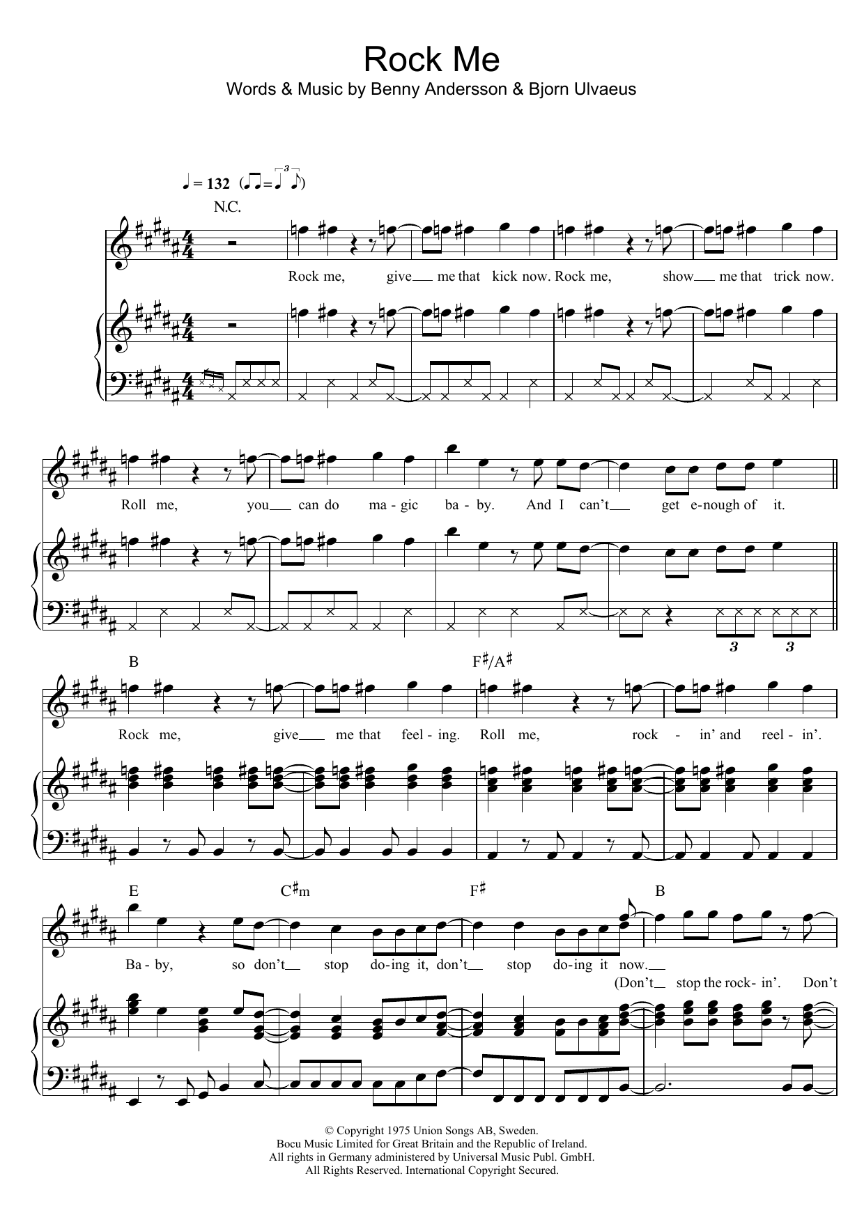 Download ABBA Rock Me Sheet Music and learn how to play Piano, Vocal & Guitar (Right-Hand Melody) PDF digital score in minutes