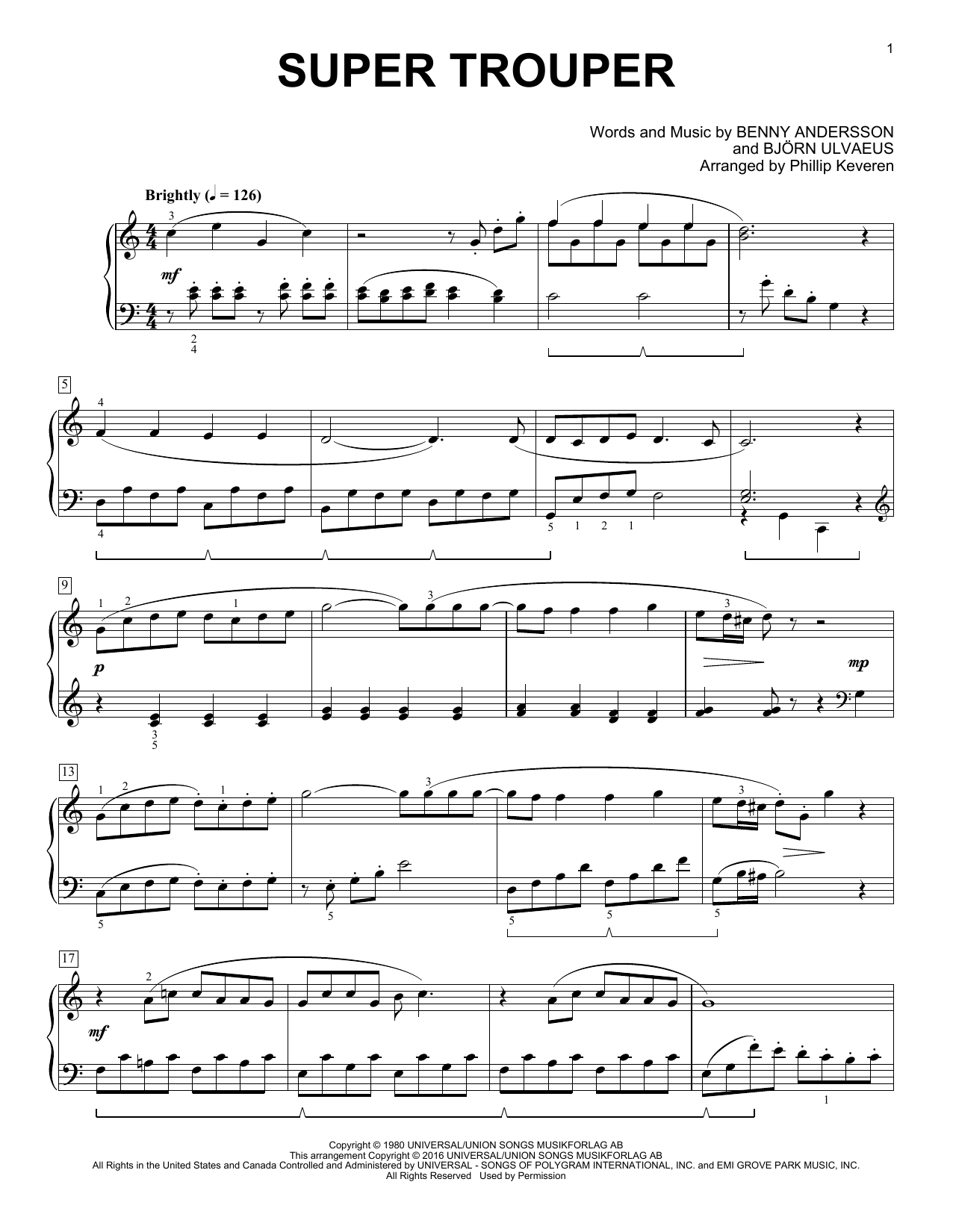 Download Phillip Keveren Super Trouper Sheet Music and learn how to play Piano PDF digital score in minutes